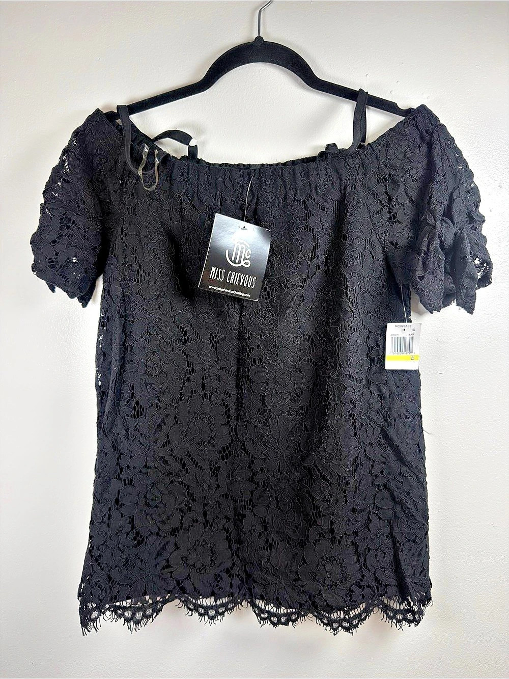 Miss Chievous Black Lace Off-The-Shoulder Top Medium